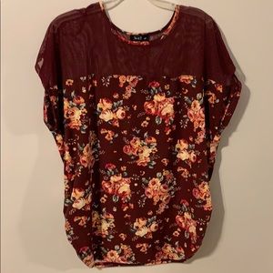 Maroon blouse with Flowers and sheer top